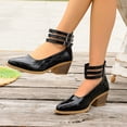 thumbnail image 5 of GERsome Women's Low Block Heels Closed Pointy Toe Ankle Buckle Chunky Heels Pumps Casual Wedding Dress Shoes, Black Size 6.5, 5 of 9