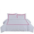thumbnail image 3 of BedDecor 600TC 100% Egyptian Cotton Hot Pink Full/Queen Size 3PC 1PC Duvet and 2 Pillow Case 3-Stripe Embroidery Duvet Cover Set Solid Pattern, 3 of 4
