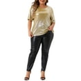 thumbnail image 3 of Agnes Orinda Women's Plus Size Tops Metallic Holographic Short Sleeve Concert Party Blouses 4X Champagne, 3 of 7