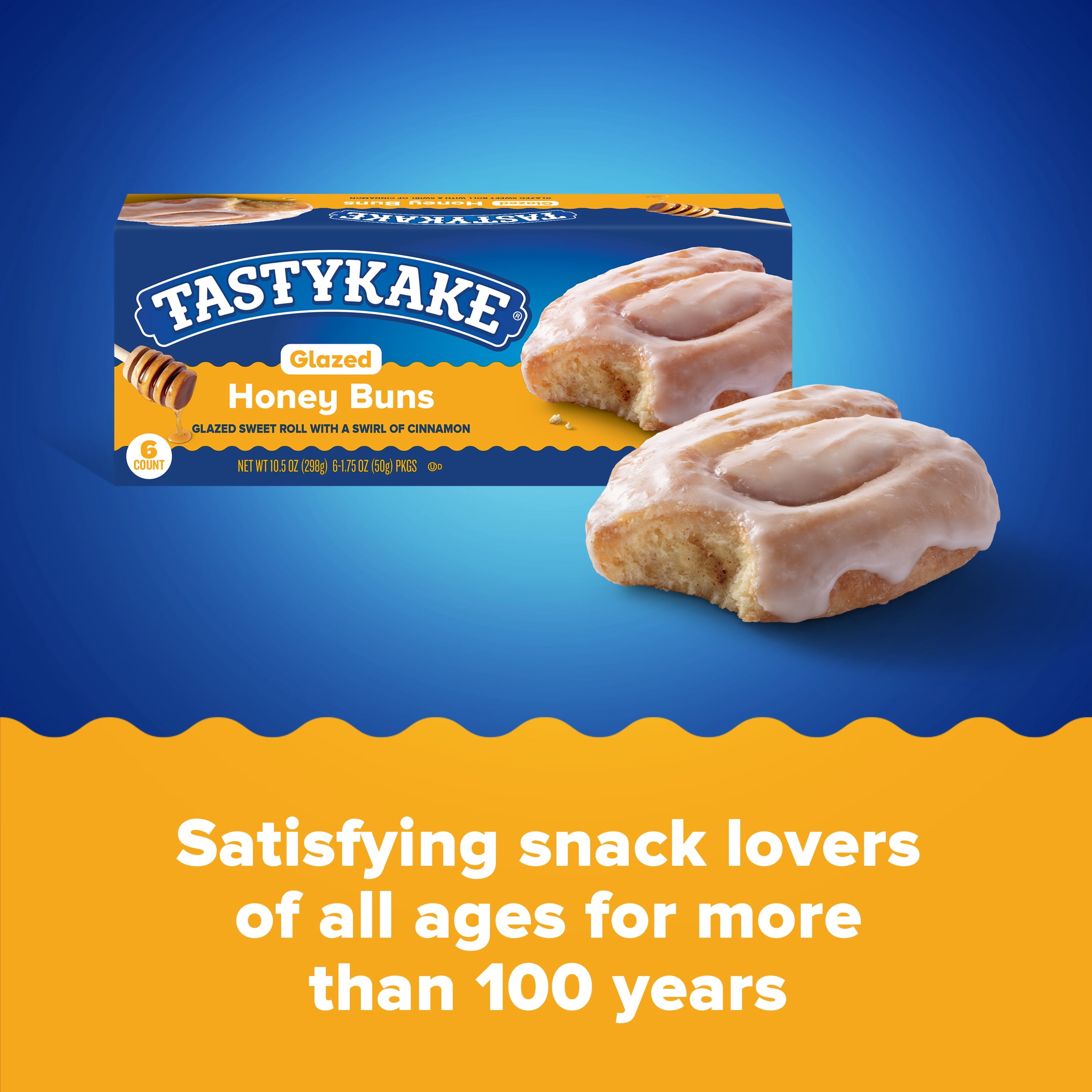 (3 pack) Tastykake Glazed Honey Buns, 6 Count, Individually Wrapped Pastries