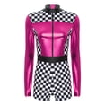 thumbnail image 4 of LiiYii Combinaison de Conduite pour Femmes, Justaucorps à Manches Longues, Bodycon, Damier, Rose Vif TG, 4 of 7