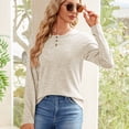 thumbnail image 4 of Defitshape Women's Long Sleeve Tshirt 3 Button Henley Shirt Neck Blouse Fall Casual Fashion Spring Slim Fit T-Shirt Soft Fall Top Apricot Large, 4 of 5