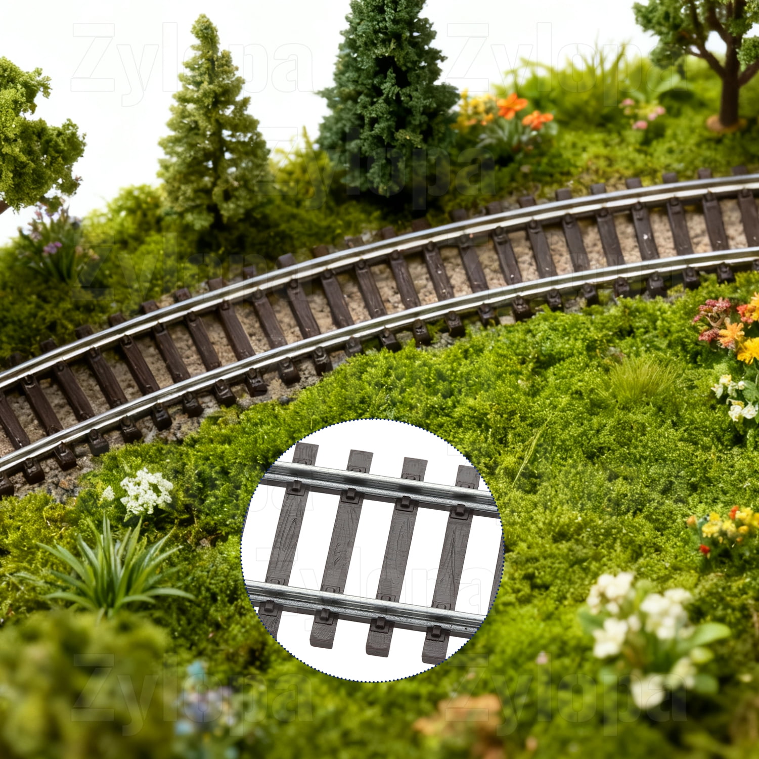 Zylopa HO Scale Nickel Silver Track with Wood Ties – Set of 4 Realistic Model Railroad Tracks- R10 66605