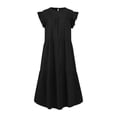 thumbnail image 3 of Vestido Camisero Fruncido Vestido informal de línea A para mujer, dobladillo grande, elegante, color sólido, ropa de playa de verano Cgtredaw Negro L para Mujer, 3 of 8