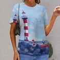 thumbnail image 3 of Lighthouse Seagulls Boat Ocean Womens Tops Women's Fashion Casual Short Sleeve Flower Print Round Neck Pullover Top Blouse, 3 of 7