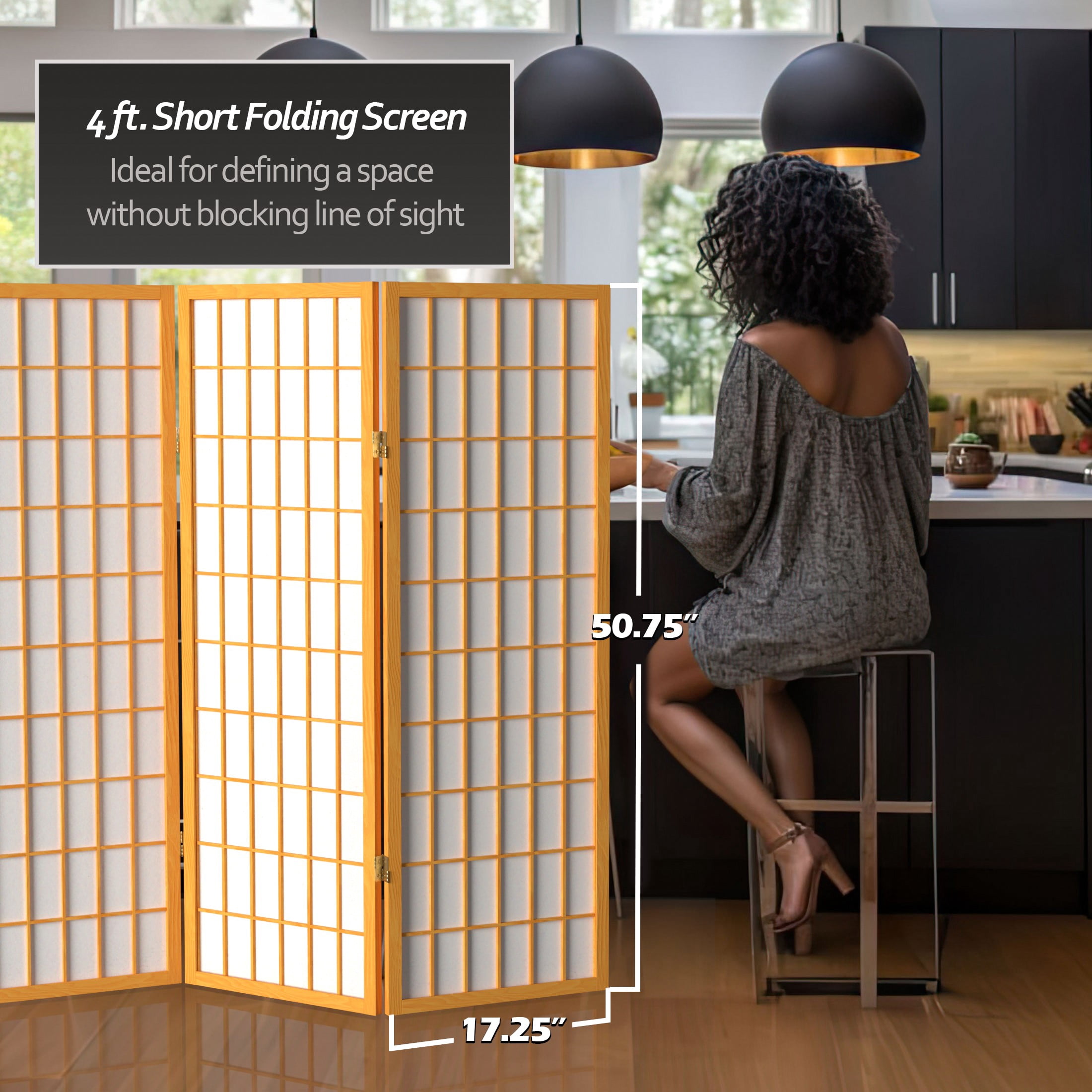 4 ft. Tall Window Pane Shoji Screen - Honey - 5 Panels