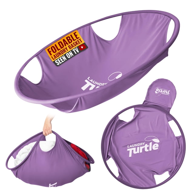 Cesta de lavandería, diseño de tortuga, plegable, color lavanda, tamaño grande