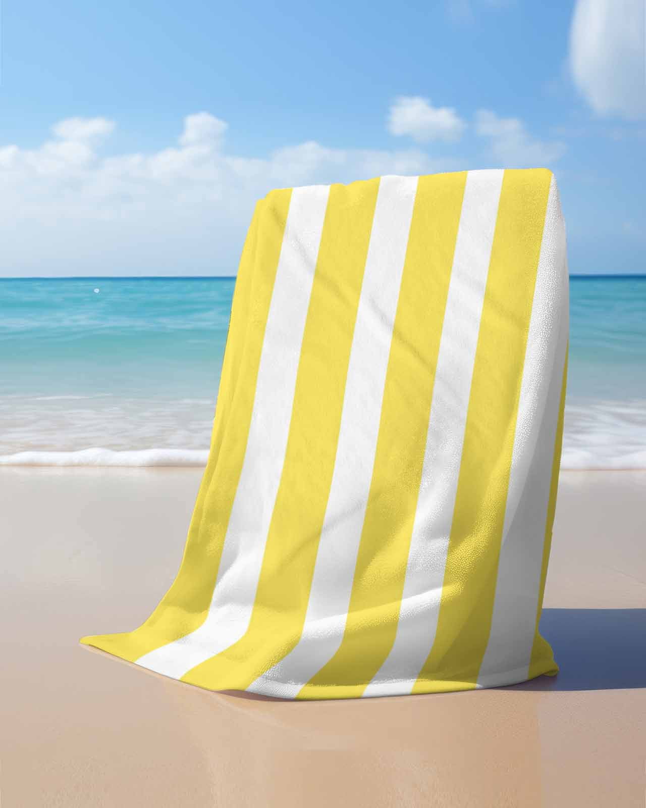 Yellow Striped Beach Towels Oversized Super Absorbent, Modern Simple Monochrome Geometric White Lightweight Bath Towel Quick Dry Sets For Bathroom/Pool/Rv Camping/Beach Play/Gym Room/Picnic 31"x62"