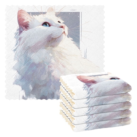 6 Pieces of Kitchen Towels 11x11Inch Kitchen Dish Cloths Kitchen Dish Towels Reuseable Cleaning Cloths Ragdoll Cat