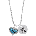 thumbnail image 1 of Delight Jewelry Silvertone Hot Blue Tiger Print Heart Silvertone Script Initial Disc - N - Charm Necklace, 20"+3", 1 of 4