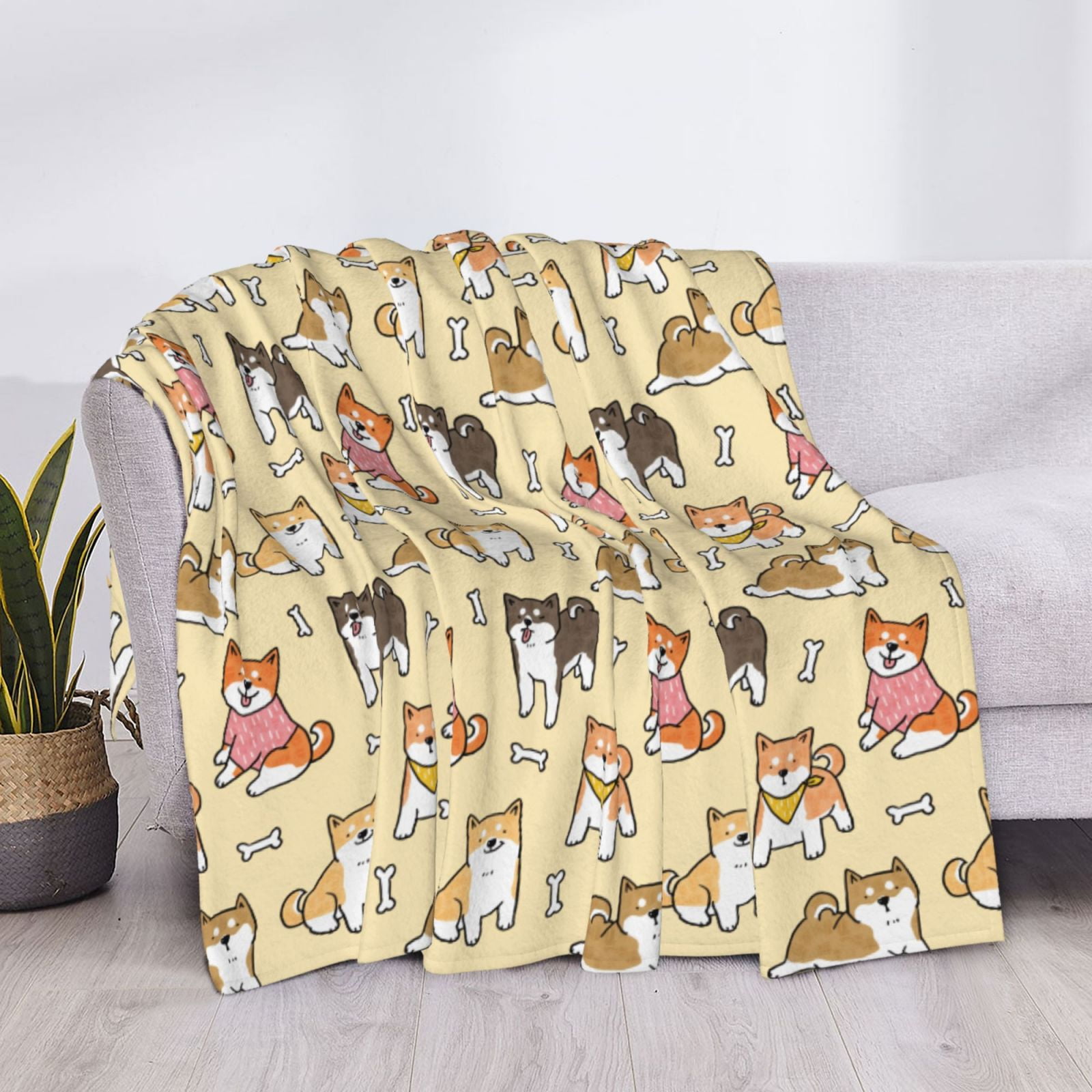 Throw Blanket for Couch - Cartoon Shiba Inu Dog Soft Comfy Lightweight Cozy Warm Throw Blanket, Fuzzy Plush Flannel Blanket & Throws for Sofa and Bed All Season