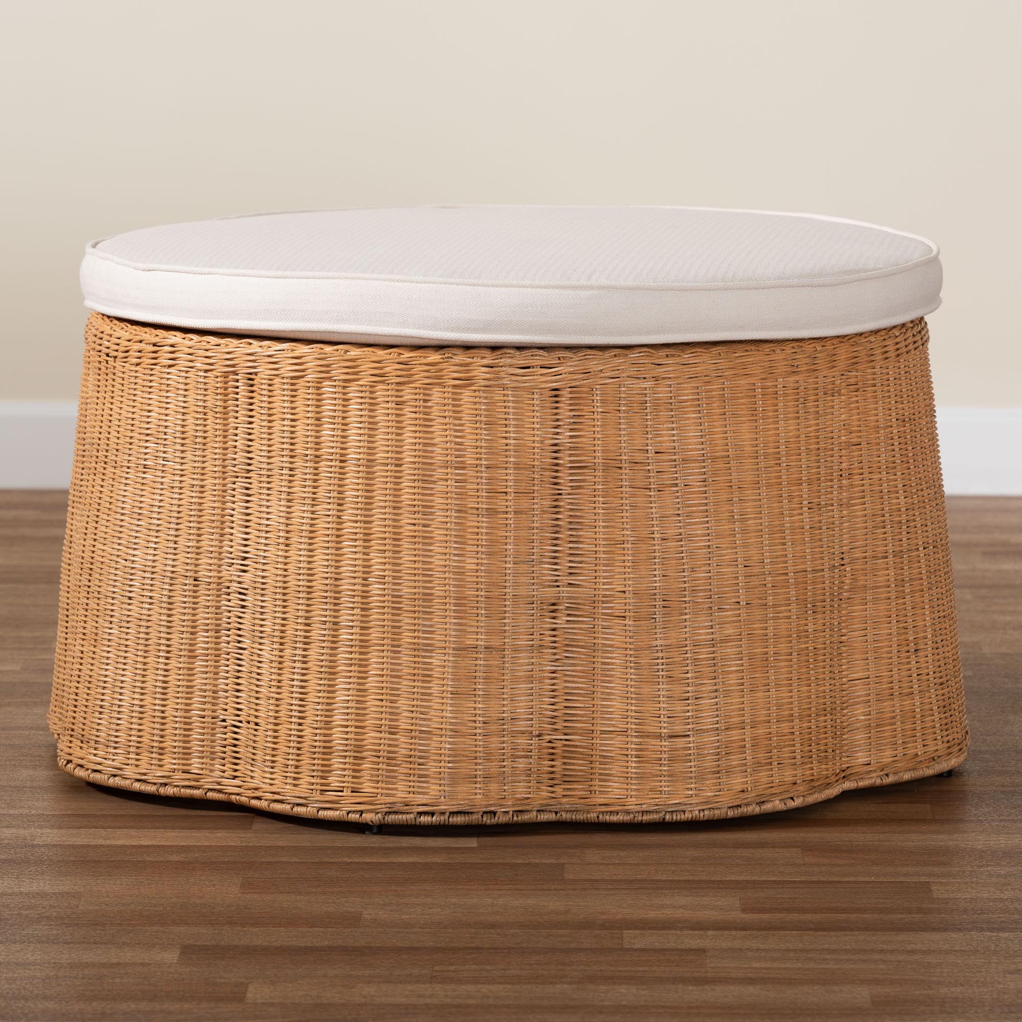 bali & pari Palm Boho Ottoman, 32"W, Round, Light Honey