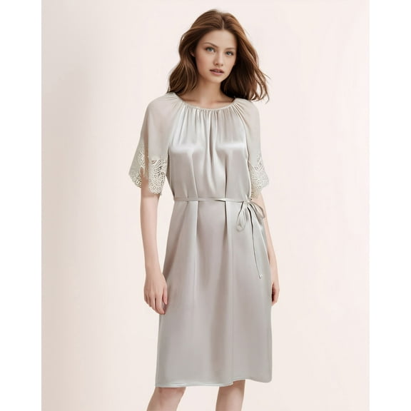 Lace Georgette Splicing Silk Nightdress