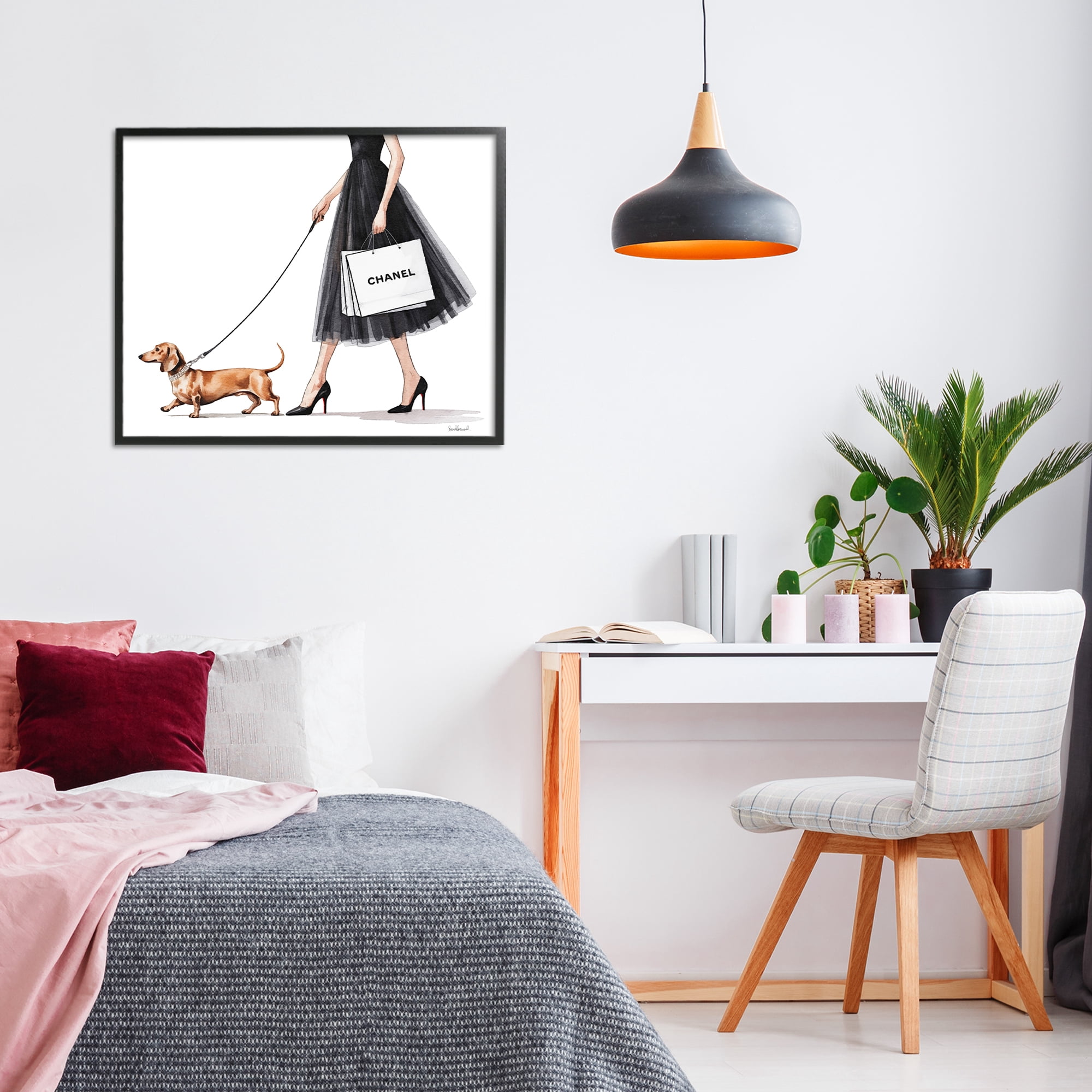 Stupell Industries Glam Dog Walking Black Framed Giclee Art, design by Amanda Greenwood