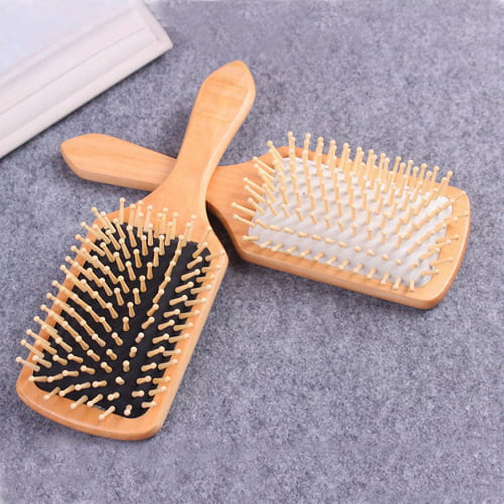 Hair Brush Natural Wooden Bamboo Brush and Detangle Tail Comb Instead of Brush Cleaner Tool, Eco Friendly Paddle Hairbrush for Women Men and Kids Make Thin Long Curly Hair Health and Massage Scalp