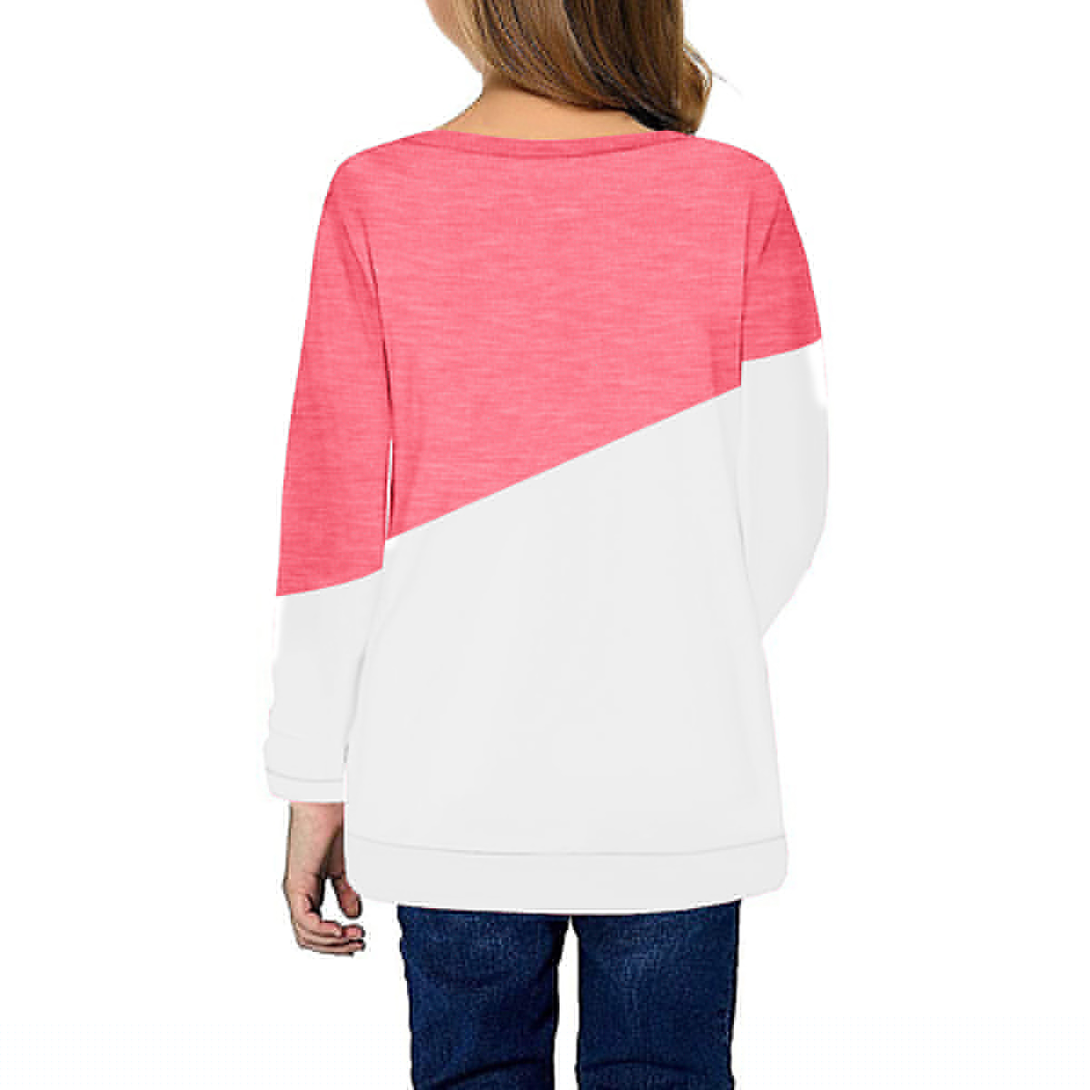 thumbnail image 2 of Langwyqu Girls Casual Long Sleeve T Shirts Kids Loose Color Block Tops, 2 of 4