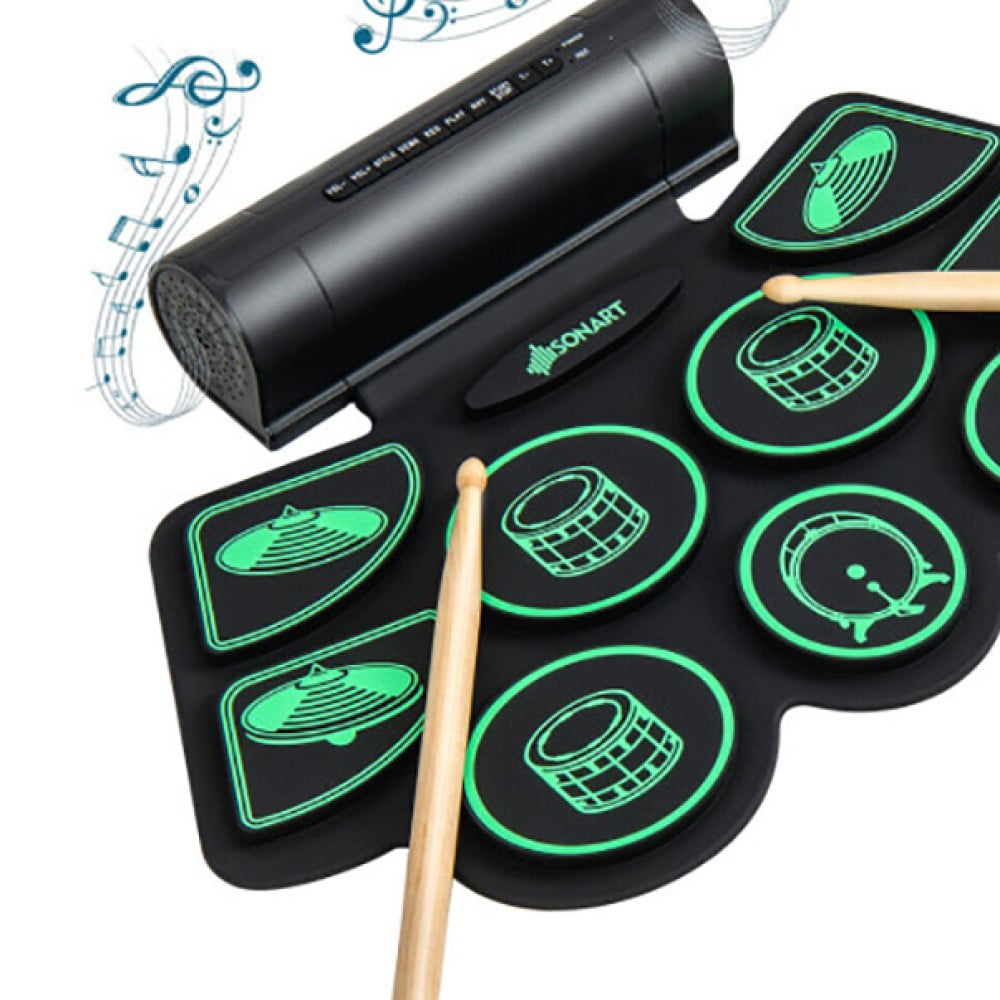 CIPACHO Electronic Drum Set with 2 Build-in Stereo Speakers for Kids, Roll-up Drum Pad for Kids, Great Holiday Xmas Birthday Gift, Green