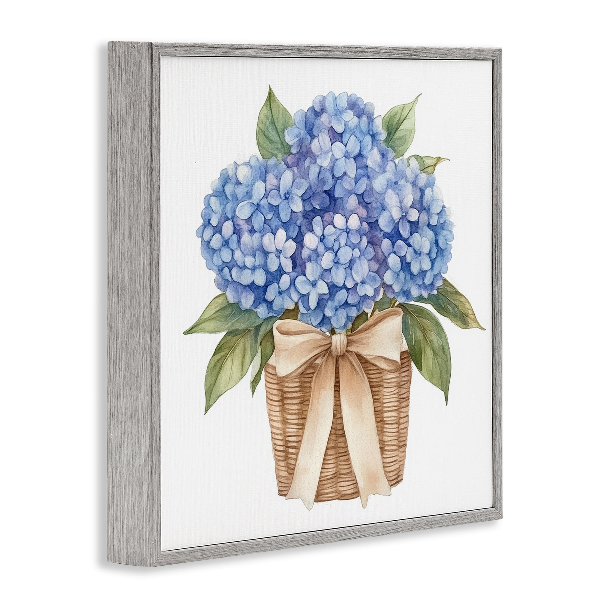 Stupell Industries Blue Hydrangea Picnic Basket Gray Framed Giclee Art, design by Petal Prints Design