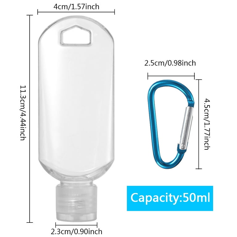 50ml Empty Small Plastic Squeeze Bottles with Clip for Keyring Transparent