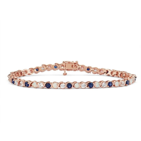 Created Opal, Created Blue Sapphire and Created White Sapphire 18kt Rose Gold over Sterling Silver S Bracelet, 7.25