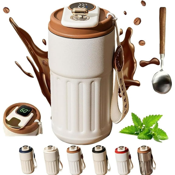 Tealier Smart Coffee Thermos, LED Temperature Display Coffee Mug Stainless Steel Thermos, Portable Hot and Cold Coffee Cup, Large Capacity Leak-Proof Lid (Coffee)