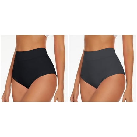 2-Pack Women High Waist Yoga Booty Shorts V Back Bikini Bottoms Swim Briefs Beach Shorts Ruched Bottom High Cut Swim Bottom Full Coverage Swimsuit Bottom Sports Yoga Shorts Swimbottom Toddler Swi