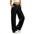 thumbnail image 4 of Solid Wide Leg Sweatpants Women Teen Girls Drawstring High Waist Soft Fleece Loose Fitting Casual Loungewear Straight Trousers with Pockets Black XXL, 4 of 7