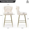 thumbnail image 3 of Bar Stools Set of 2, Velvet Counter Height Bar Stools with Metal Legs, Button Tufted and Nailheads Trim, Wing-Back Bar Chairs for Kitchen Island Dining Room Pub, 3 of 7