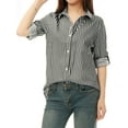 thumbnail image 1 of INSPIRE CHIC Chemises à Col à Revers pour Femmes, Boutonnées, Manches Longues Retroussables, P Noir, 1 of 6
