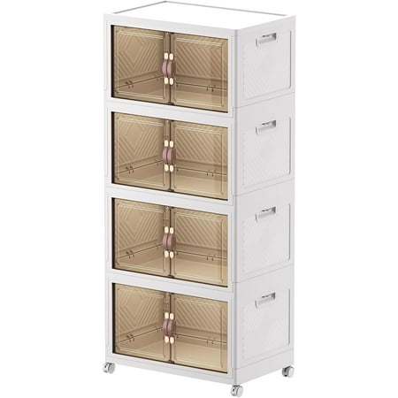 

Stackable Storage Bins With Lids and Double Doors 3 Pack Plastic Storage Box Collapsible Organizer with Wheels Large Folding Storage Containers for Home Organization (3-pack 8.4 Gal-white)