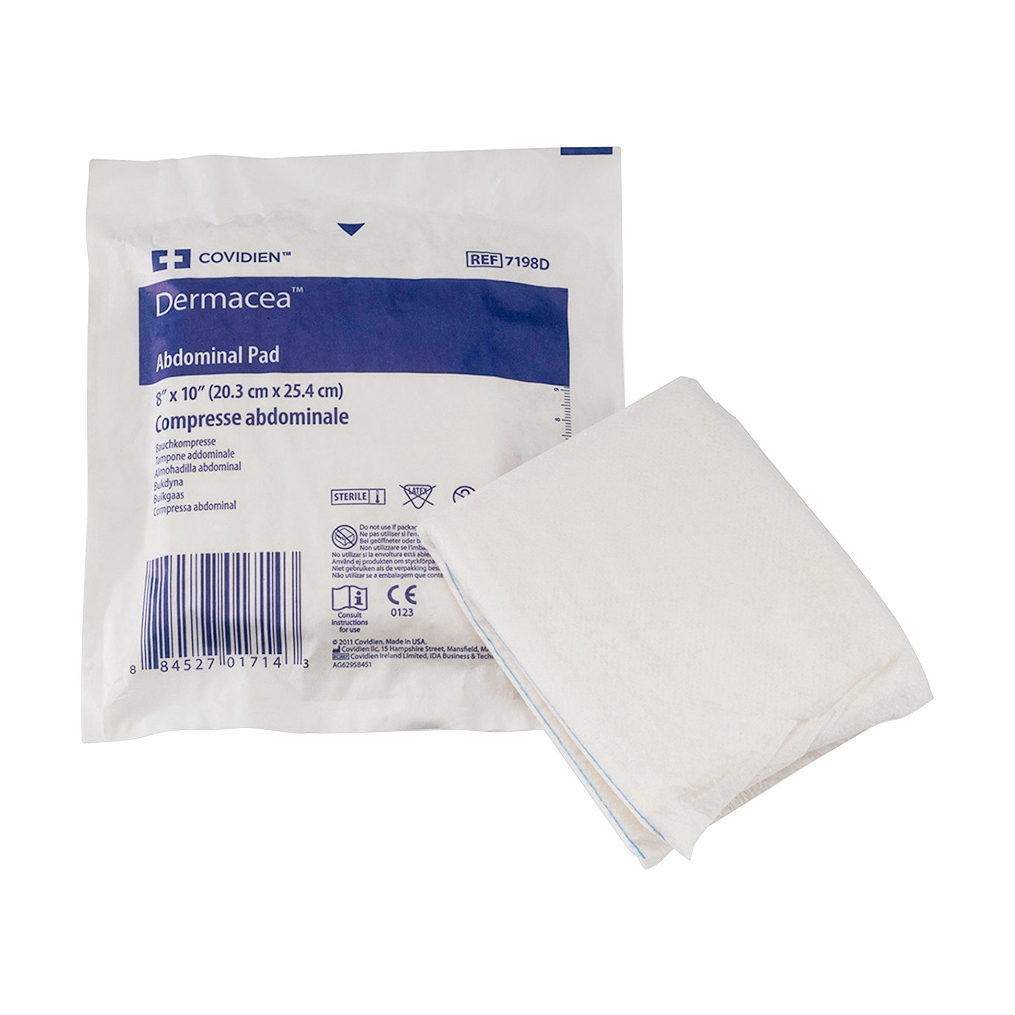 Dermacea White Abdominal Pad Sterile 8 X 10 Inch 7198D, 18 ct