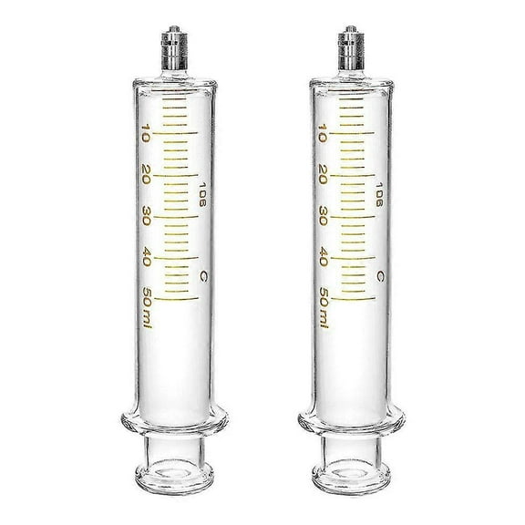 2 Pack Luer Lock Reusable Glass Syringe With No Needle, 50ml