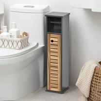 Compact Toilet Paper Storage Cabinet with Dispenser, Holds Up to 6 Rolls, Brown and Gray - Elements Collection