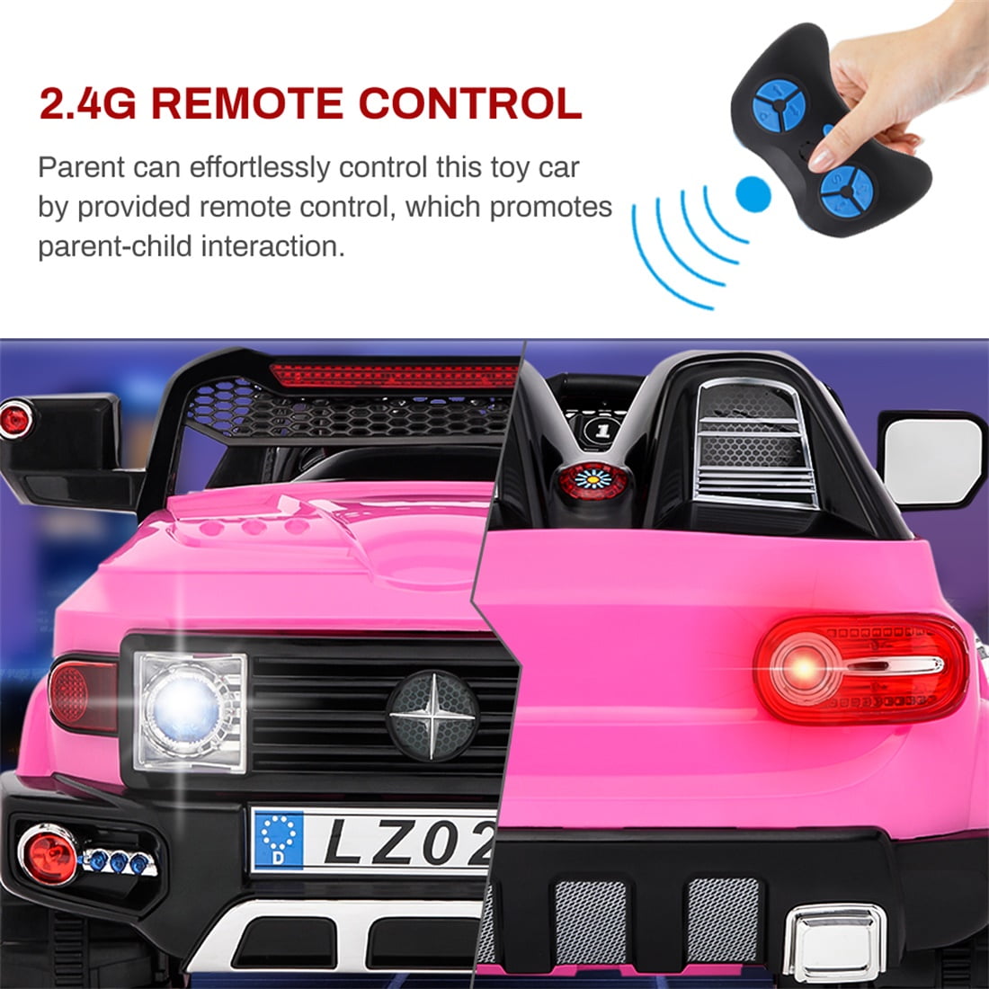 Private Jungle Kids Ride On Truck Car, Toddler Electric Vehicles Toys with Remote Control, MP3/Bluetooth, LED Light, Pink, Girl