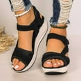 thumbnail image 2 of Lovskoo 2024 Women's Boho Wedge Sandals Open Toe Ankle Strap Summer Platform Beach Roman Sandals Black, 2 of 5