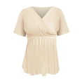 thumbnail image 4 of Wang6 Women's Plus Size V Neck T Shirt Causal Short Sleeve Flowy Tops Loose Fit Summer Pleaded Tees Beige L, 4 of 4