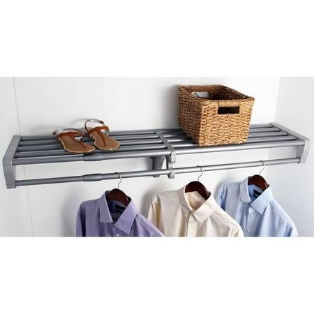 

EZ Shelf 40 -73 Expandable Closet Shelf and Rod Silver No Brackets for Mounting to 2 Side Walls