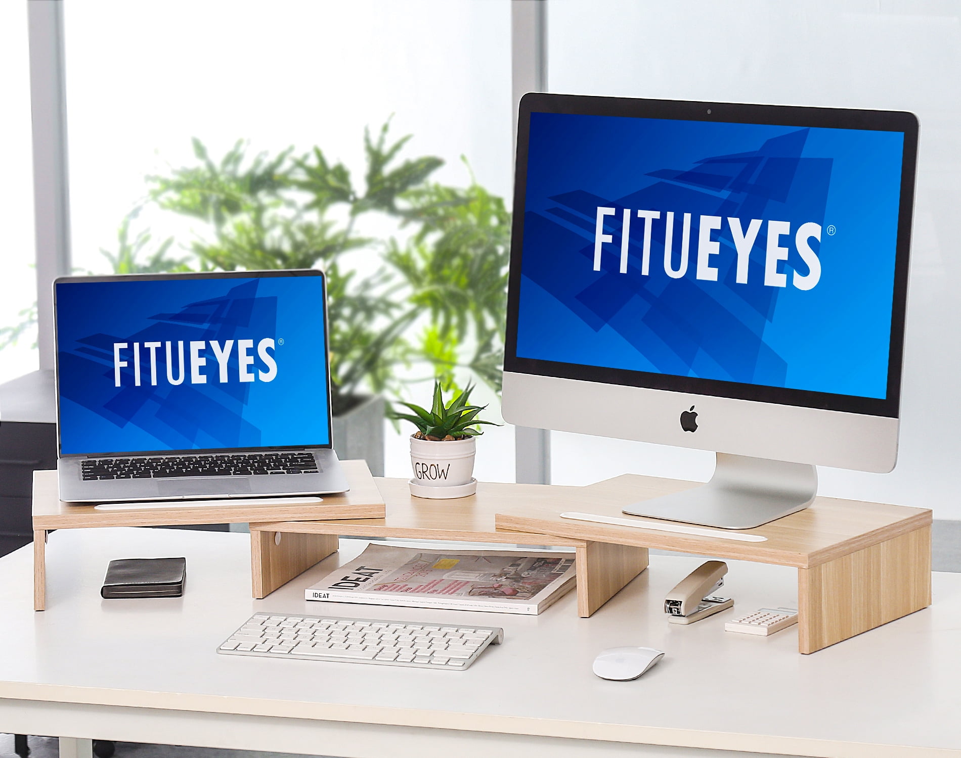 FITUEYES Computer Monitor Riser Desktop Laptop Stand Length Angle Adjustable Speaker PC Stand DT111106WO