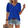 thumbnail image 5 of Turilly Women's Fashion Spring/Summer Clothing Solid Color Base T-Shirt Button Short Sleeve V-Neck Top/Shirt, 5 of 6