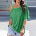thumbnail image 7 of Guluxicc Women's Off Shoulder Shirts Casual Solid Color Short Sleeve Pullover Tops, Green, M, 7 of 7