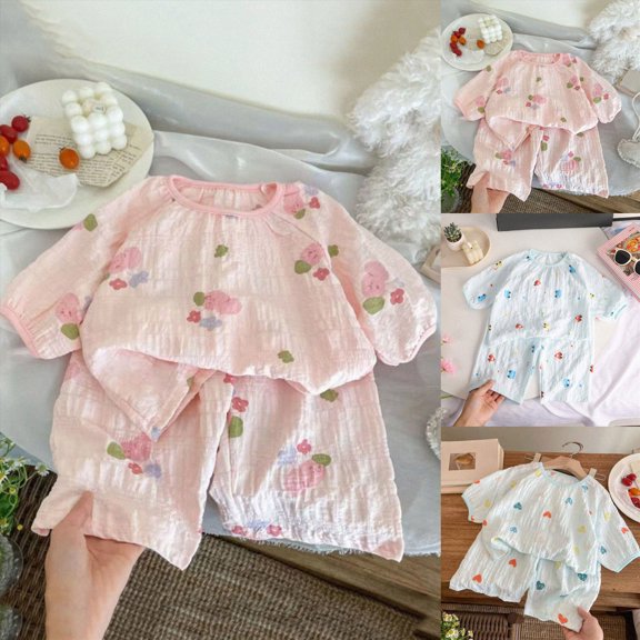 Girls Pajamas Set Kids Long Sleeve Pjs Cotton Jammies,6-12 Months 12-24 Months 2t 3t 4t 5t 6t 7t 8t 9t Children(Sky Blue,6-7 Years)