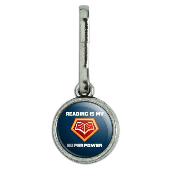 Reading Is My Superpower Antiqued Charm Clothes Purse Suitcase Backpack Zipper Pull Aid