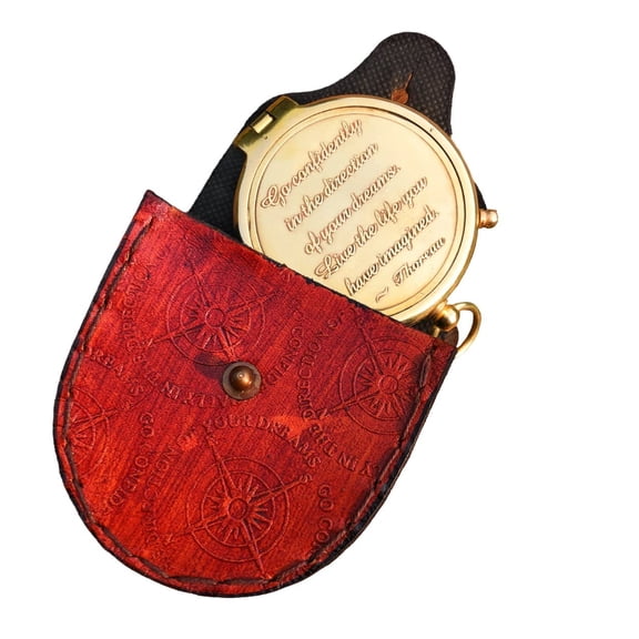 NauticalMart Vintage Thoreau's Go Confidently- Poem Compass Quote Engraved with Stamped Leather case