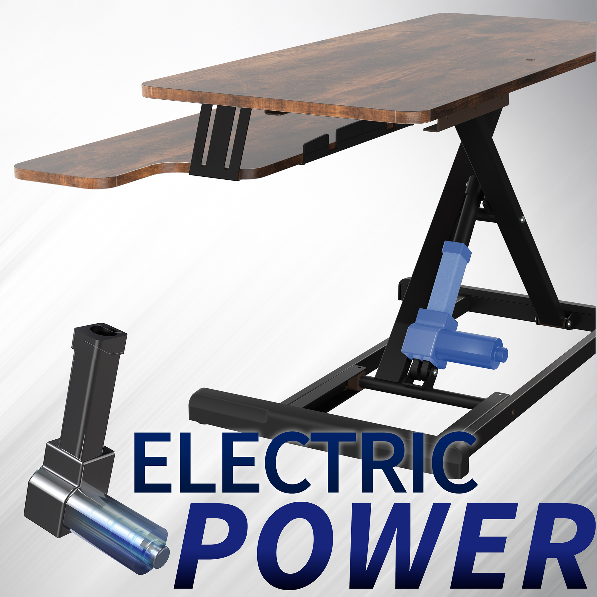 VIVO Vintage Brown Electric 36" Standing Desk Monitor Riser, Sit Stand Tabletop