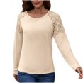 thumbnail image 1 of Moda mujer casual sólido manga larga o-cuello encaje spilced blusa tops Pompotops gfhjh17088, 1 of 9