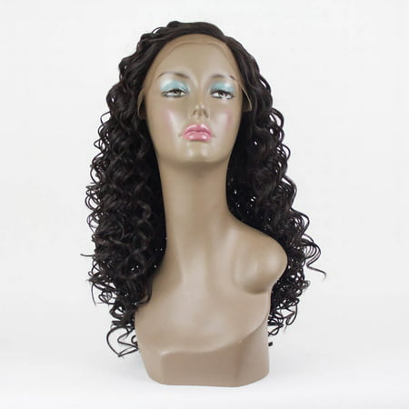 Orgshine Long Side Parting Curly Brown Lace Front Synthetic Wig