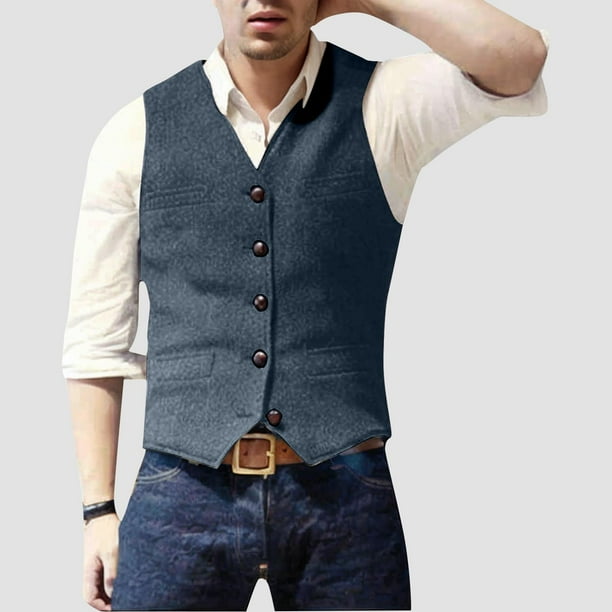 pstuiky Camisetas sin mangas para hombre, Blazer de moda para hombre, chaleco ajustado con cuello en V y botonadura lisa Tops elegantes para mujer l