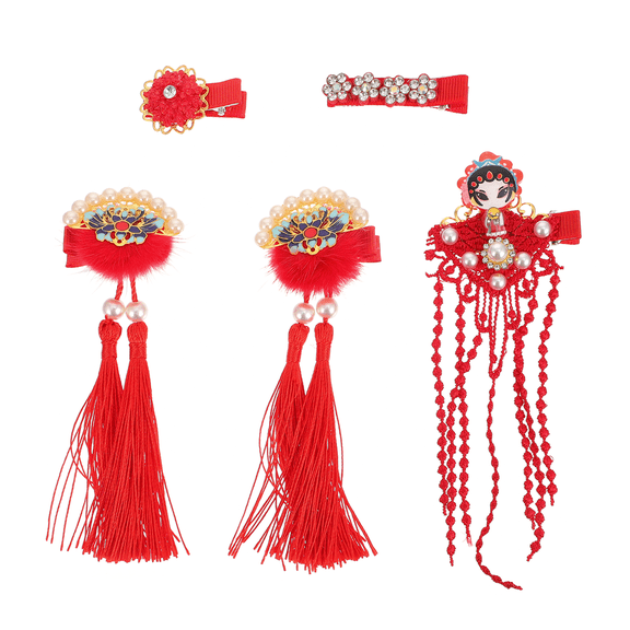 WHAMVOX  5 Pcs Hair New Year Hairpin Tassel Hairpins Lightweight Clips