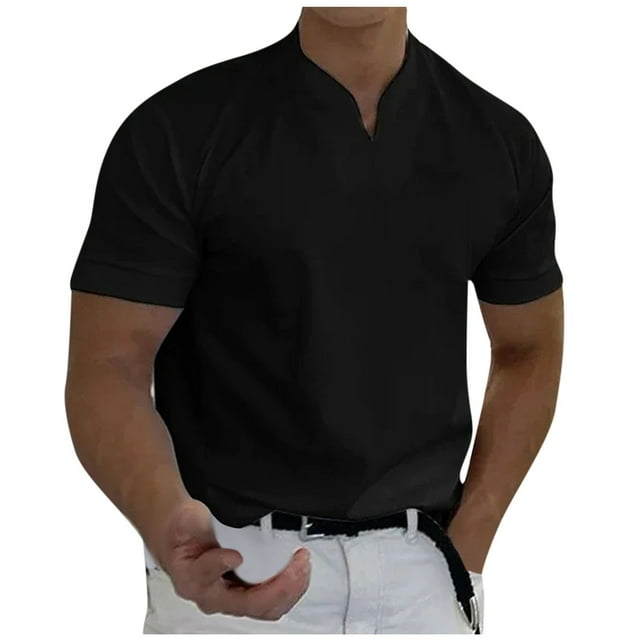 Camisas Para Hombre, Camisetas de Entrenamiento, Informales, Deportivas Sólidas, de Manga Corta, Con Cuello en V, Ropa de Entrenamiento Físico Odeerbi ODB157099