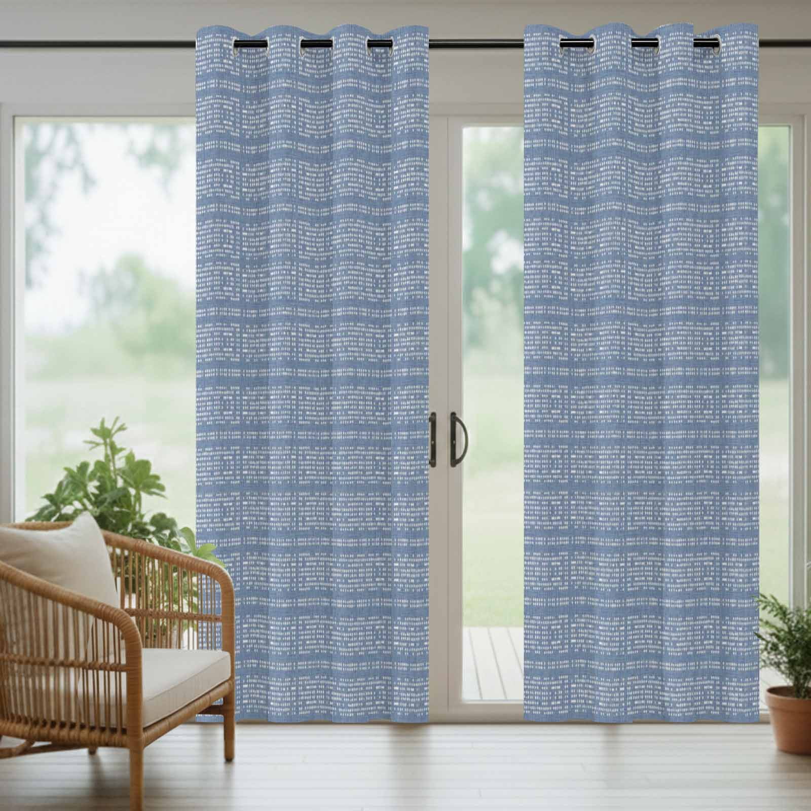 Blue White Pixels Outdoor Curtains for Patio, Modern Contemporary Abstract Boho Sunshade Privacy Drapes Grommet Waterproof Outside Curtains for Porch/Cabana/Balcony 54"x 95", 1 Panel